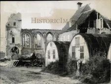 1947 Press Photo Remains of the church at Eede beside old Canadian Army huts