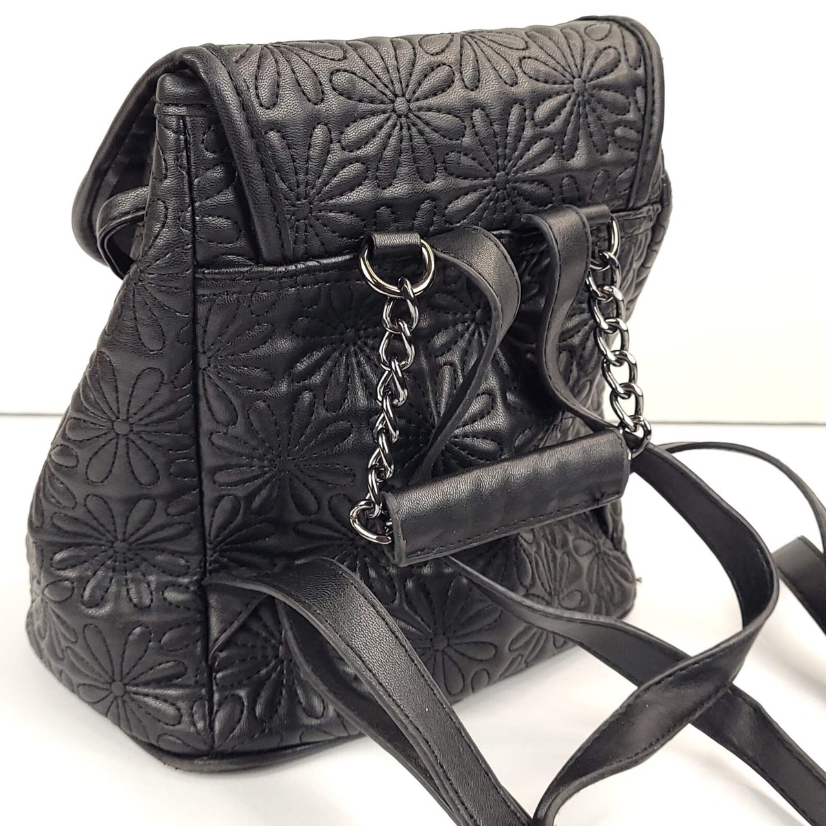 Darcy Marks London Black Vegan Leather Floral Convertible 