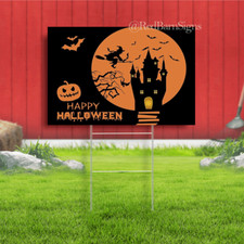 Halloween Yard Signs with Stakes Witch Riding Broom Pumpkin Decor Outdoor Decora
