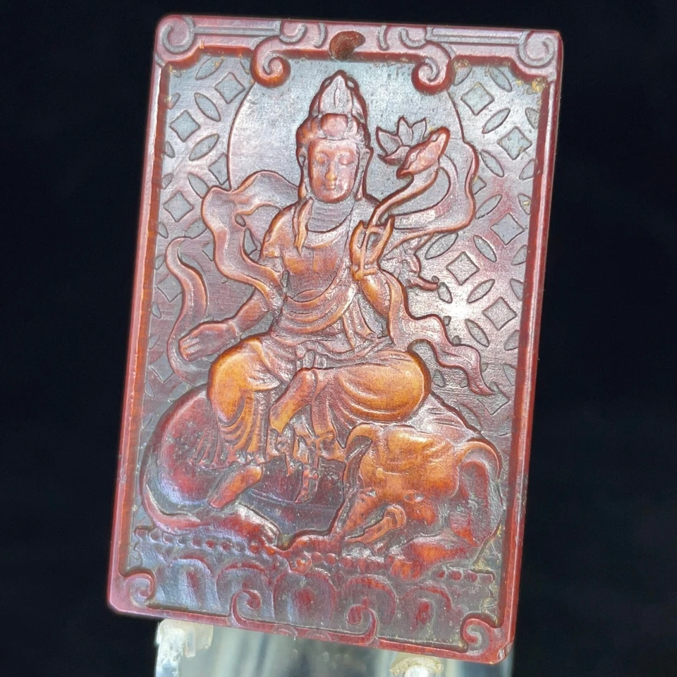 China Rojo Hetian Jadeíta Tallado a Mano Colgante Collar Estatua Bodhisatt A206 Foto 3 de 4