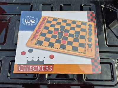 WE Games Traditional Red & Black Checkers Set, Solid Wood Board with Grooves NEW