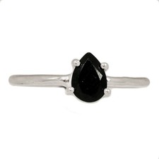 Faceted Black Onyx - Brazil 925 Sterling Silver Ring Jewelry s.7 CR67849