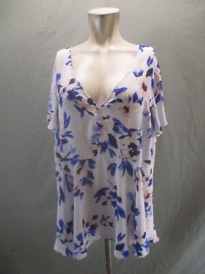 TORRID Size 3 Womens Floral Flutter Sleeve Plunge Peplum Babydoll Blouse 427