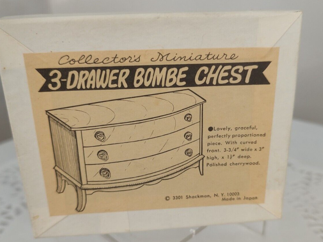 VTG Shackman Mini Dollhouse Handcrafted Cherrywood 3 Drawer Bombe Chest Dresser