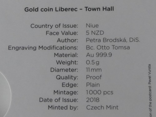 TSCHECHIEN 2018 GOLD MÜNZE COIN PP - HISTORISCHE ANSICHTSKARTEN - REICHENBERG - Picture 5 of 6