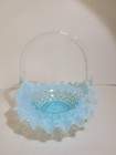 Fenton Blue White Opalescent Hobnail French Small Basket 6" Ruffled Low Profile — photo 5