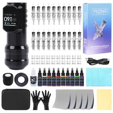 Wireless Tattoo Pen Machine Kit Complete LED Screen with Ink Needles for Artists
