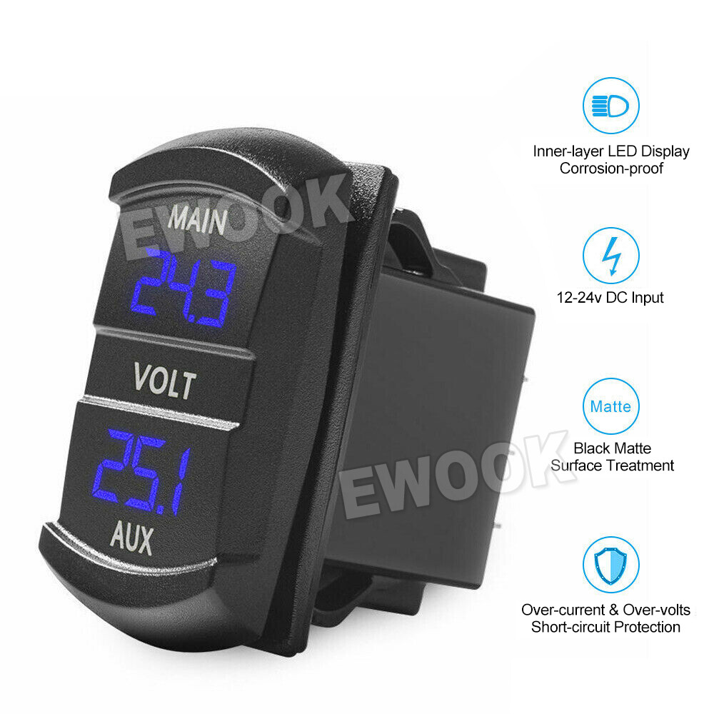 12V Volt meter Dual Battery Monitor LED Digital Car Boat Voltage Marine
