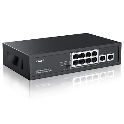 10 Port PoE Switch 8 Ports PoE+ 2 Uplink Unmanaged 100Mbps PoE Switch High To...