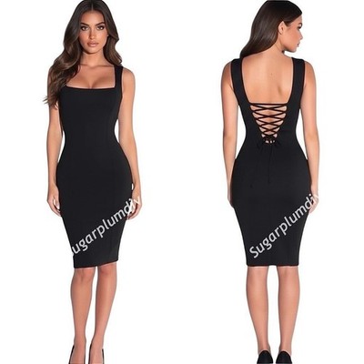 TA3 Squarey Seamed Pencil Dress LARGE SHORT Black Snatched Lacing NWT