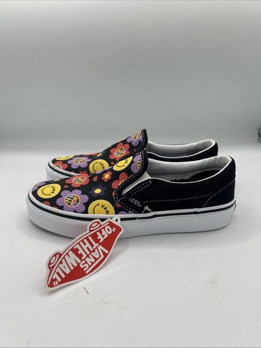 VANS Childrens classic slip on "Check in with yourself" Smileys flowers Size 3 - Picture 2 of 5