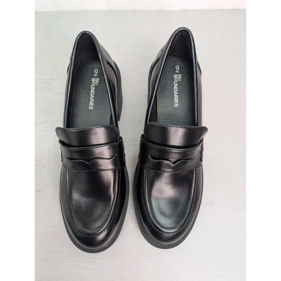 Mocasines No Boundaries Plataforma Penny Mujer Negro Imitación Cuero Mujer Talla 9 NUEVO Foto 2 de 4