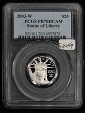 2003-W $25 1/4 oz Platinum American Eagle Proof - Statue - PCGS PR 70 - G6059 3580.00 per troy oz