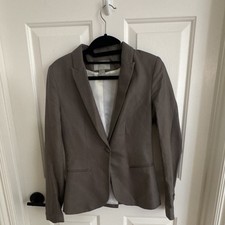 H&M Women s Gray Herringbone Lined Blazer But...