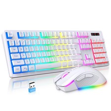 Wireless Gaming Keyboard  Mouse, RGB Rechargeable Pudding Keycaps Anti-ghosting