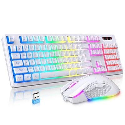 Wireless Gaming Keyboard & Mouse, RGB Rechargeable Pudding Keycaps Anti-ghosting