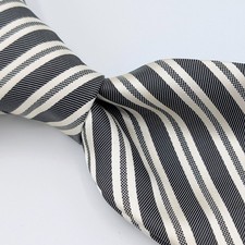 ERMENEGILDO ZEGNA "Couture" XXX Faded Gray White Striped Thick Woven Silk Tie