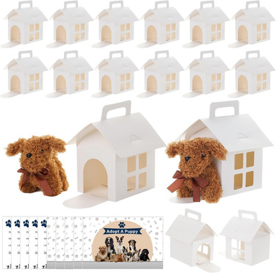 26 Pcs Dog Party Favor Boxes with Pet Adoption Certificate, Dog House Shape Trea