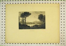 Old Antique Print View Inch Cailleach River Mountains Trees Lake