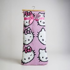 Hello Kitty Pink Knit Throw Blanket Oversized Kitty Face Logo 50x70 NWT