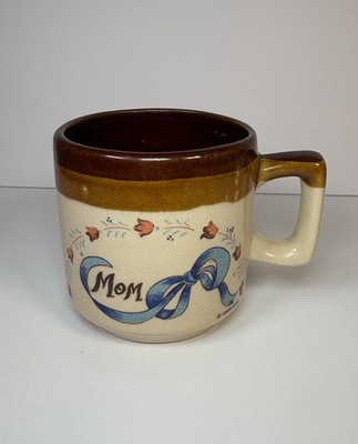 Vintage 1986 Otagiri Drip Glaze Stoneware Handpainted Mom Bow Mug Mothers Day
