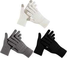 3 Pairs Women's Alpaca Wool Gloves Winter Warm Touchscreen Knit Gloves