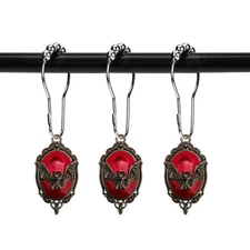 ZILucky Set of 12 Bats Shower Curtain Hooks Rings, Gothic Vampire Bat, Hallow...