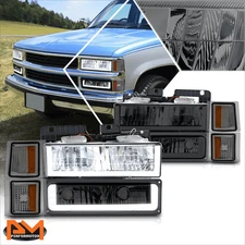 For 94-00 Chevy C/K Pickup Suburban Tahoe U-Shape LED DRL Headlight Smoked/Amber