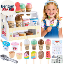 Wooden Ice Cream Toys for Kids Pretend Play Kitchen Food Toys, Small Size Counte