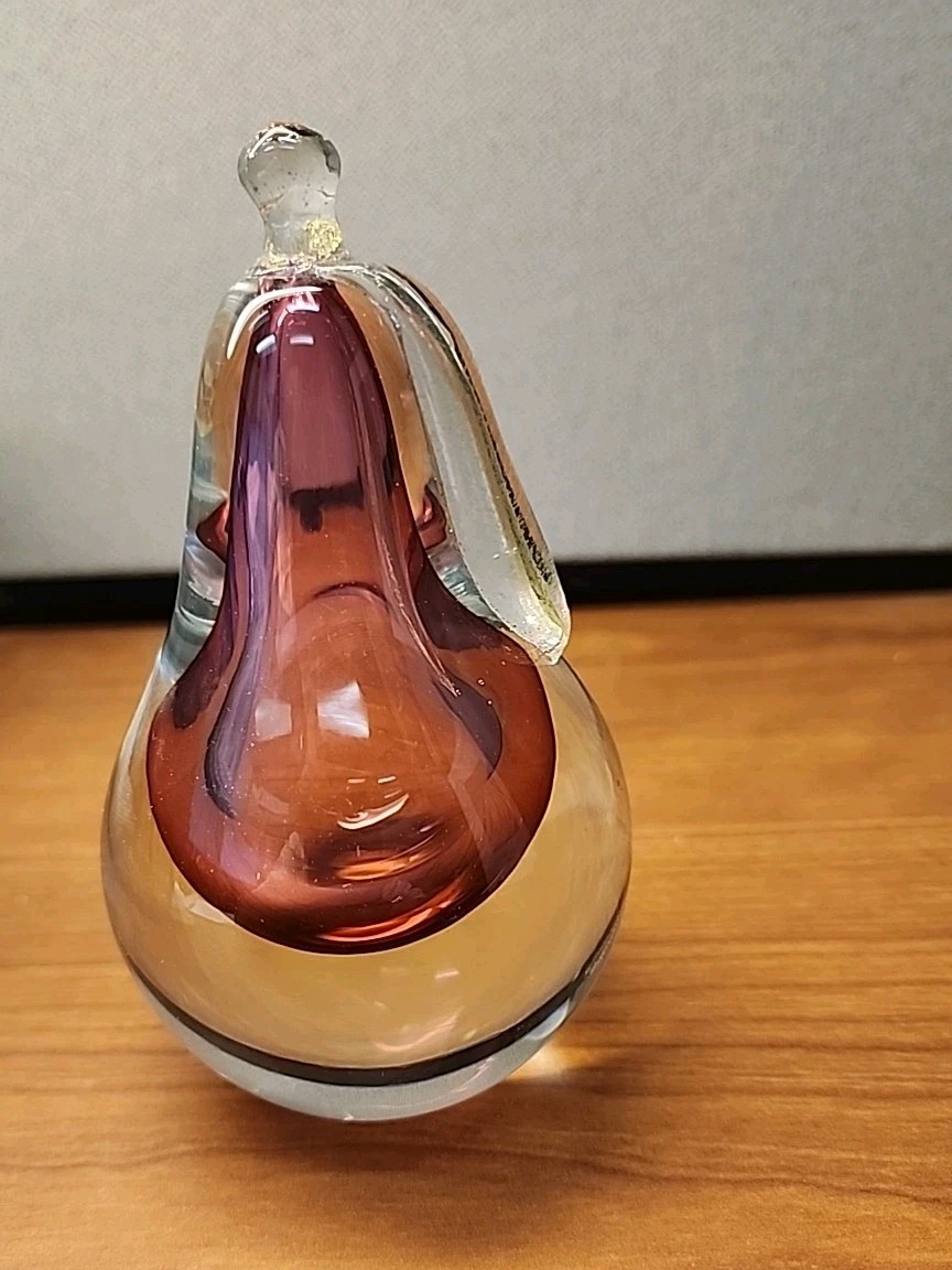 Vintage Alfredo Barbini Murano Art Glass Pear Sculpture Mid