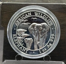 2015 African Elephant Somali Republic 1oz .999 Fine Silver 100 Shillings Coin 