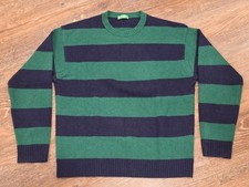 United Colors Benetton Wide Stripe Wool Sweater, Mens Large, Green  Navy