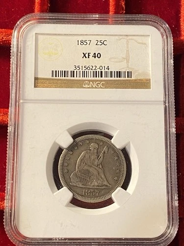 NGC XF40 1857 SEATED LIBERTY QUARTER