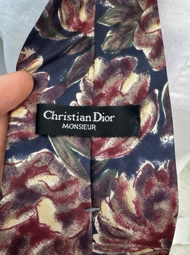 Cravatta Christian Dior Monsieur seta floreale bordeaux blu navy 60x3,75 made in USA - Foto 4 di 8