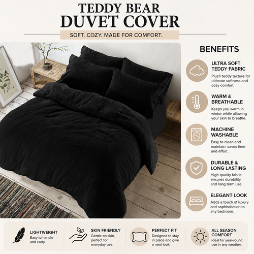 Teddy Bear Fleece Duvet Quilt Cover with Pillowcase Sherpa Warm Cosy Bedding Set - Picture 2 of 13