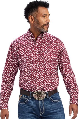 Ariat Shirt Stretch Nino Classic Fit Men S Rumba Red White Floral Western Rodeo