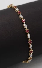 7" 14K Yellow Gold Lab-grown Ruby Tennis Bracelet