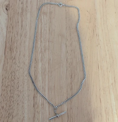 Sterling Silver 925 Curb Chain Bar Pendant Necklace, Silver, Spring Ring - Image 1 of 4
