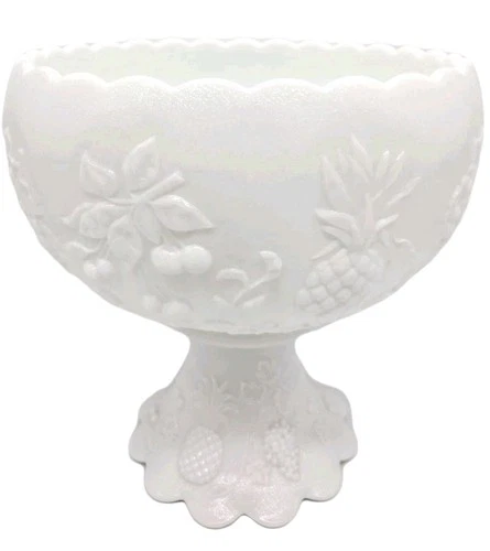 Vintage Westmoreland Milk Glass Three Fruit Punch Bowl With Matching Pedestal
