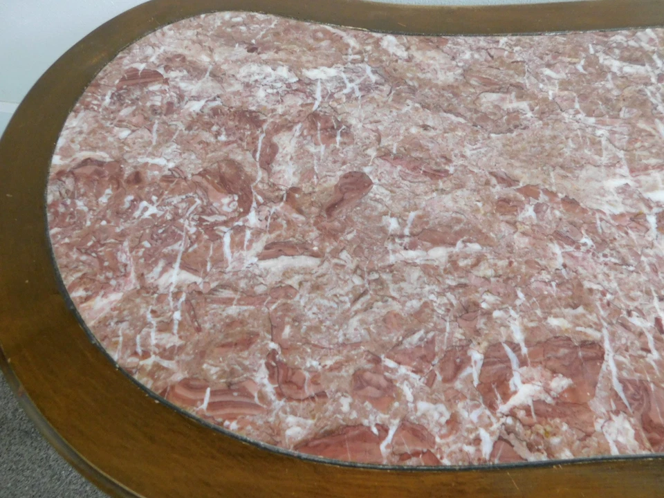 Antigua mesa de centro victoriana francesa 40" W riñón rosa mármol insertado superior - ¡ENVÍO! Foto 4 de 4