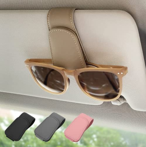 Pack Magnet Leder Sonnenbrillenhalter, Brillenhänger Clip für Auto Sonne 2 Beige - Bild 1 von 6