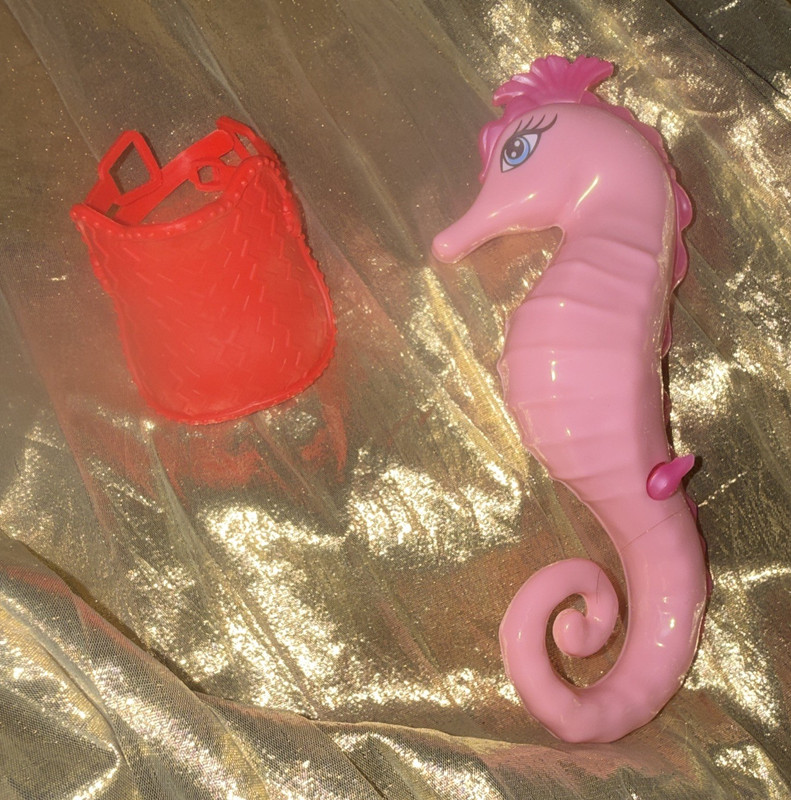 Pink Plastic Seahorse Animal Figure w/ Red saddle BARBIE Accessory 2-Piece Rare