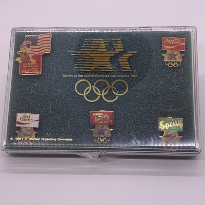 1984 Olympics Soda Pin Set Coca Cola Tab Sprite Eagle Pins Sponsor USA Vintage
