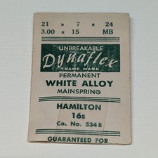 NOS Dynaflex White Alloy Mainspring Hamilton 16s Co No 534B Watch Part