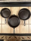 Unmarked Wagner Ware Cast Iron Skillets-Set Of 3-8 Chicken Fryer/8 & 5 Skillet￼