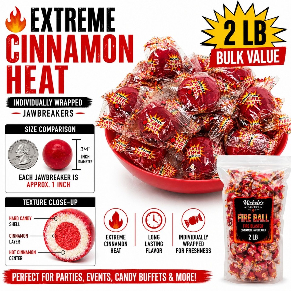 Hot Cinnamon Jawbreaker Candy 2LB Bulk – Extra Spicy Fireballs Party ...