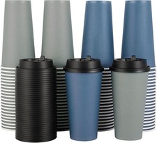 100 Pack 20 Oz Disposable Paper Coffee Cups with Lids for Coffee, Water, Juice,