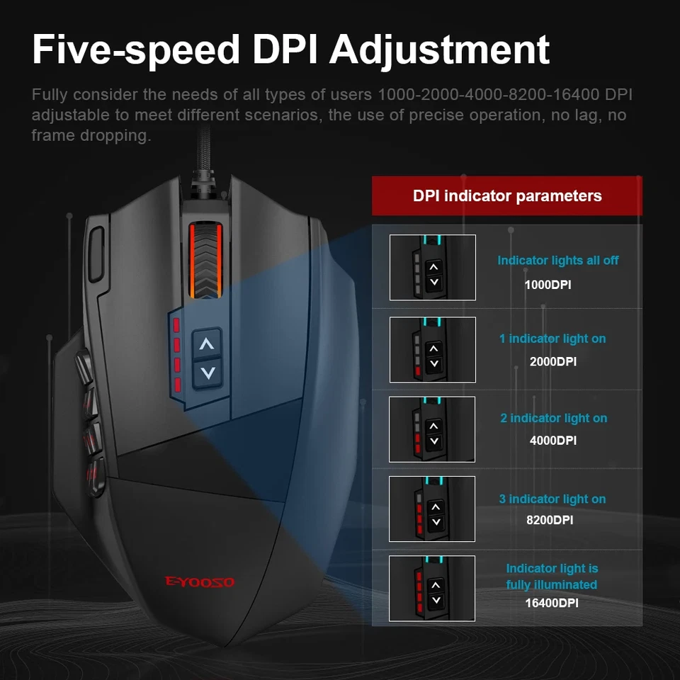 E-YOOSO X-39 USB RGB Gaming Mouse 16400 DPI PAW3327 19 Buttons Programmable - Image 3 of 4