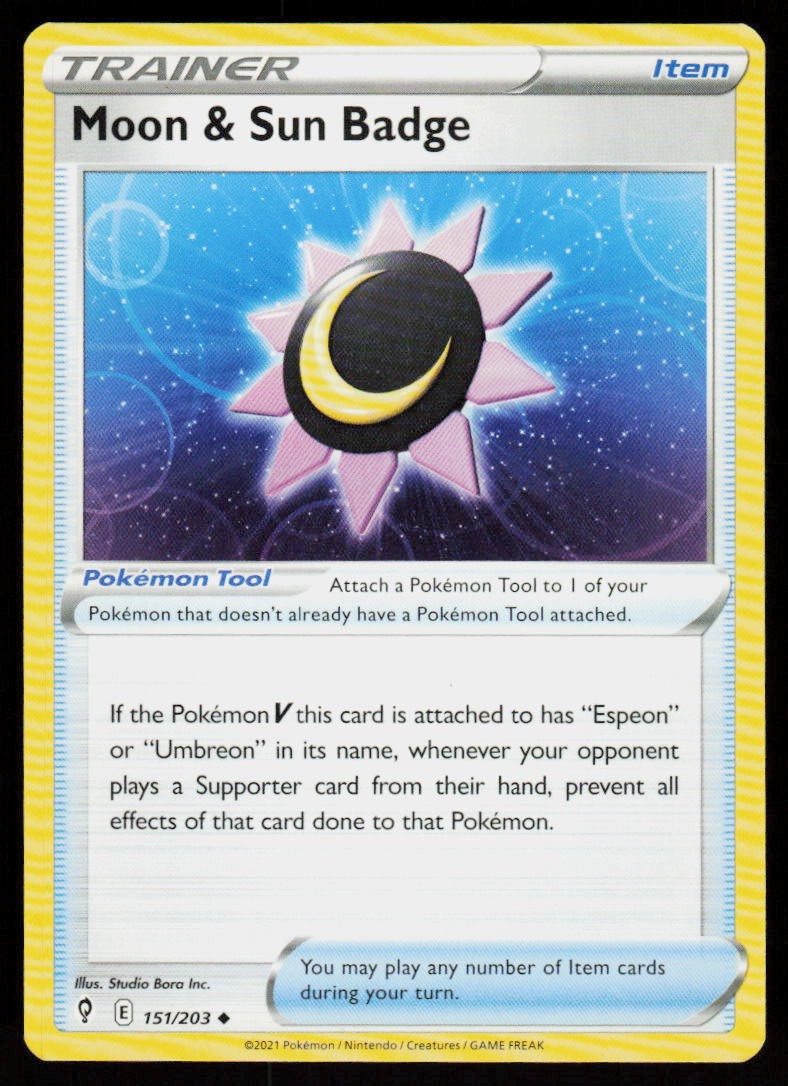 Moon & Sun Badge 151/203 Uncommon Evolving Skies Pokemon Near Mint