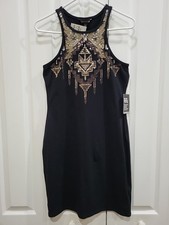 M Express Black Gold Silver Sequin Bodycon Tank Dress NYE Aztec Retro Art Deco
